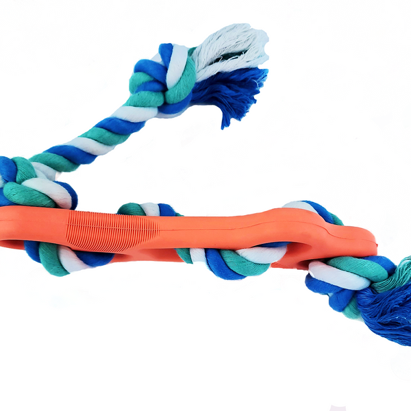 Rubber Bone Dog Chew Toy with Tug Rope -- Great for Active Dogs