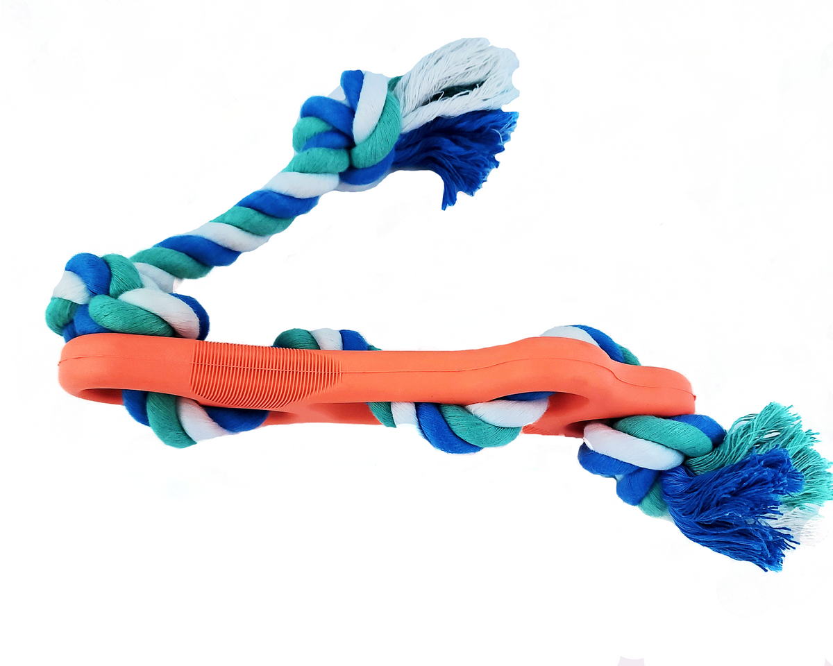 Rubber Bone Dog Chew Toy with Tug Rope -- Great for Active Dogs